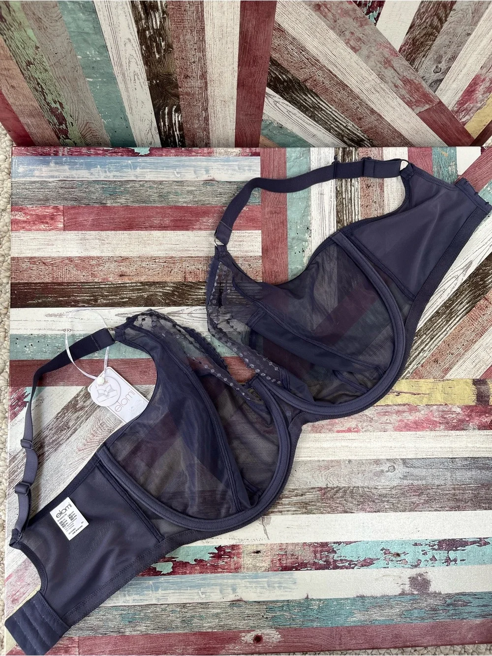 Elomi Matilda Side Support Plunge Bra NWT Plum Underwire Sheer 3 Part Cups 36M